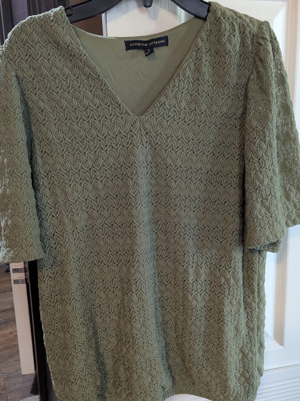 Adrienne Vittadini Olive Green Textured V-Neck Women's Top